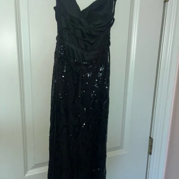 slim fit dress slacks High Couture NR2285 Long Slit Ruffle Sequin Formal Evening Dress